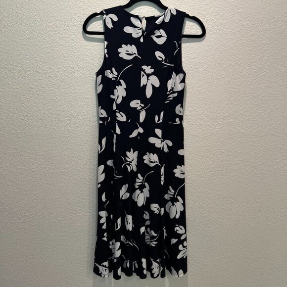 Lauren Ralph Lauren A Line Floral Cocktail Dress High Neck Black White Size 4 - Picture 7 of 10
